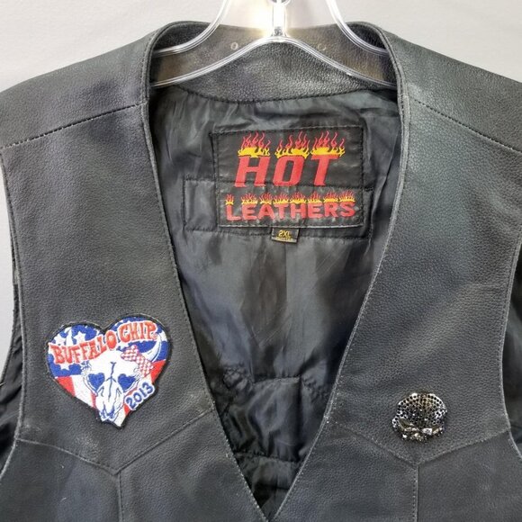 HOT LEATHER Black Motorcycle vest w/Extra patches - sz 2XL - Picture 2 of 9